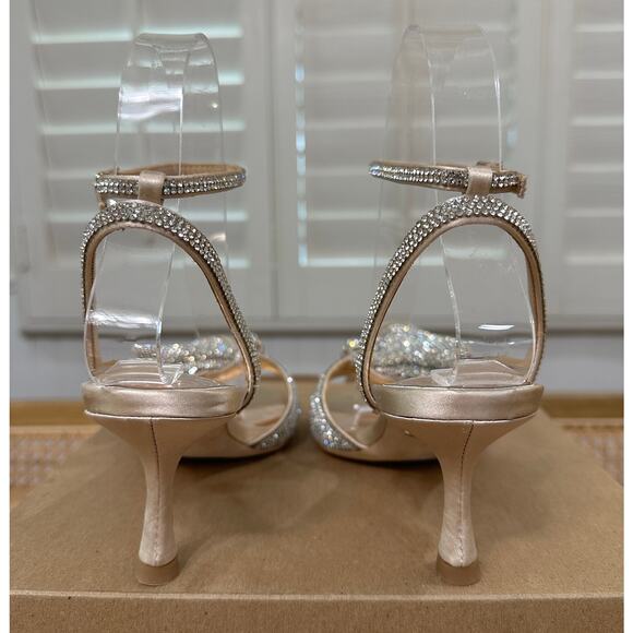 Badgley Mischka Remi Statement Heel Satin Rhinestone Bow Size 5 NWOB Wedding MOB - Picture 8 of 11